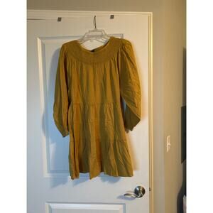 NWT Old Navy Short Gold Dress Smocking Long Sleeve Tiered Size Small